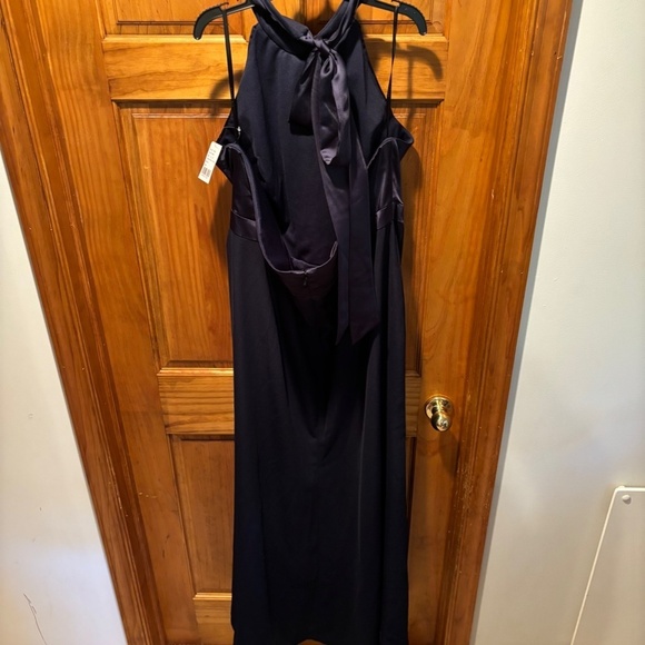 After Six High Neck Open Back Gown With Scarf Tie In Midnight Navy Size 22W NWT - Picture 3 of 6